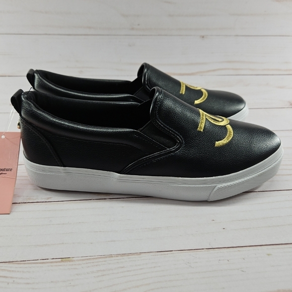 Juicy Couture Congrats Black Faux Leather Logo Slip On Sneakers‎ Womens Size 9.5 - Picture 4 of 9